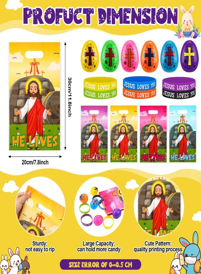 Clysee 108 Pcs Easter Religious Party Favor Easter Eggs Fillers Christian Goody Bags Jesus Loves You Wristbands Party Supplies for Gift Church (Jesus) - Image 2